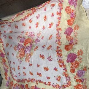 Lovely Laura Ashley vintage Scarf buttery Yellow with Pink and Orange Roses